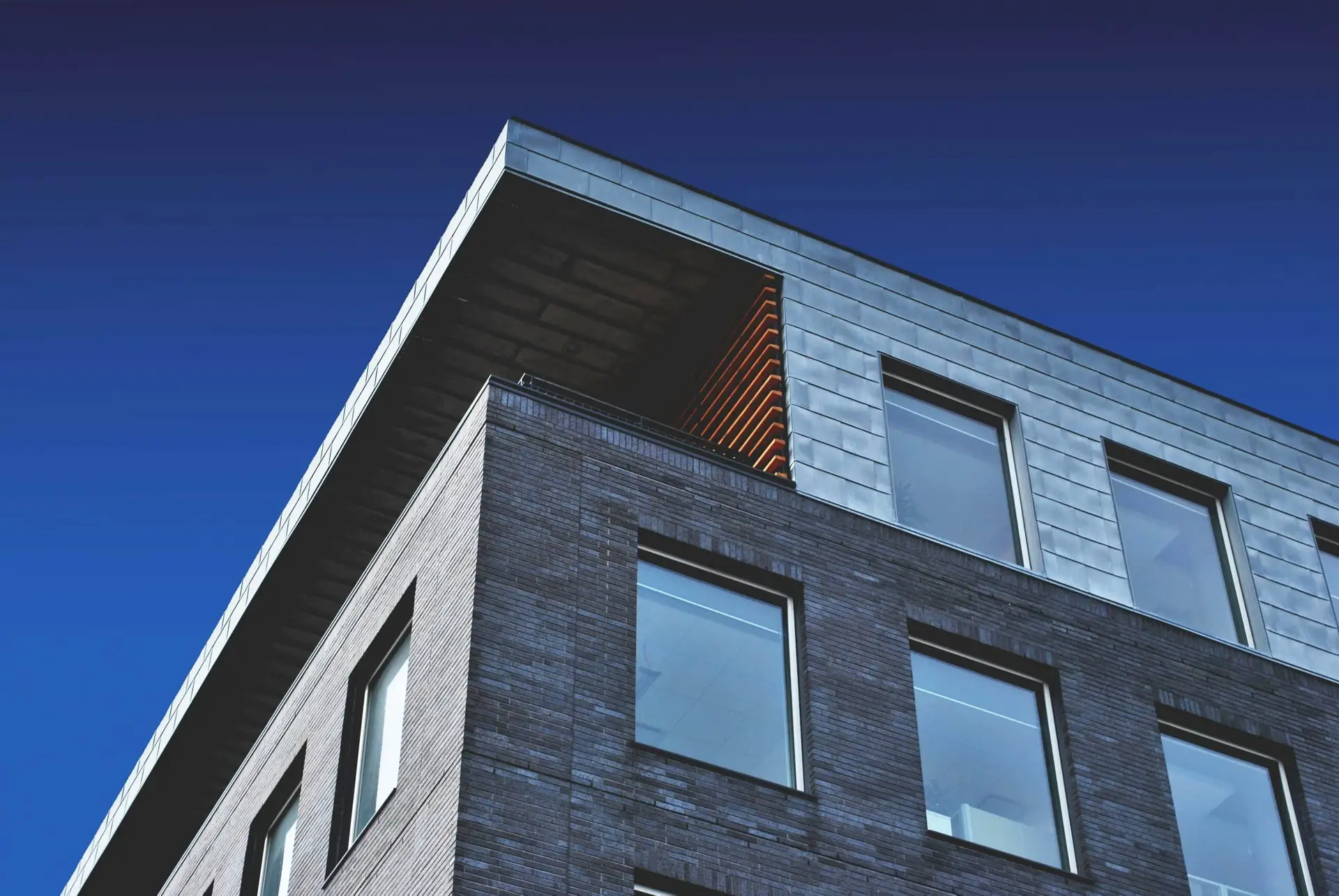 Modern building with sleek design.